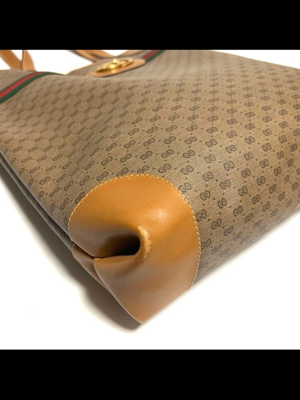 Gucci Beige Brown GG Canvas Tote with Green-Red Web Stripe - Picture 5 of 14